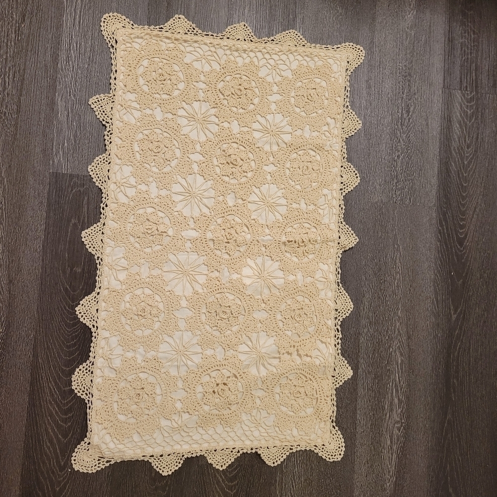 Crochet Bohemian Pillow Case Color Beige 100%Cotton Set Of Two